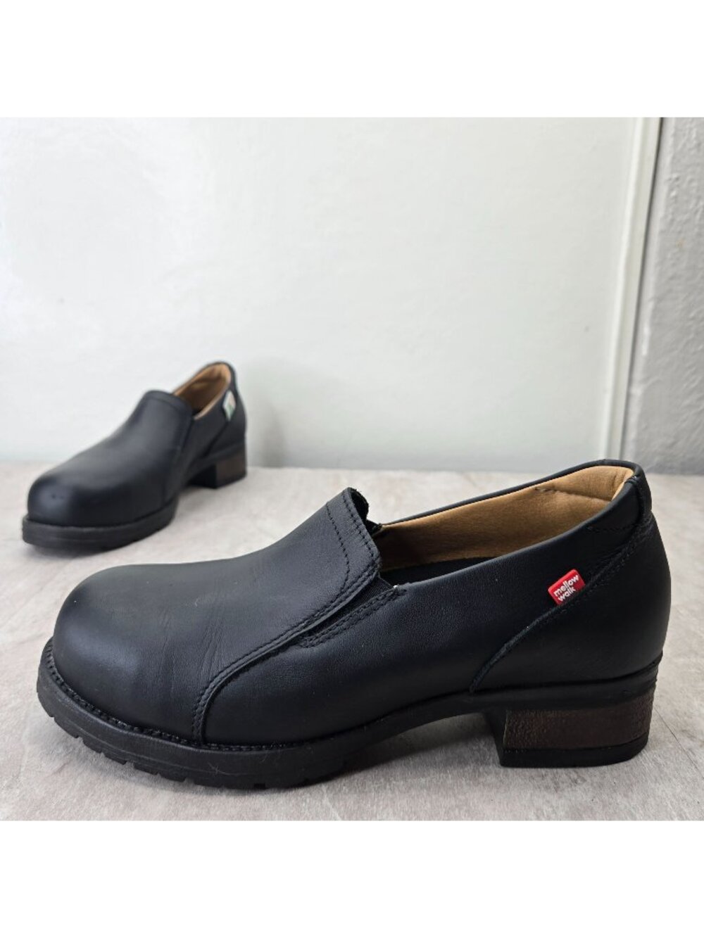 Slip Resistant Steel Toe Work Shoes 6.5 Black Leather Comfort Slip On Loafers